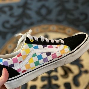 Rainbow checkerboard Vans size 8.5 w 7 m
